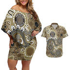 Personalised NAIDOC Week 50 Years Deadly Always Couples Matching Off Shoulder Short Dress and Hawaiian Shirt Brown Aboriginal Artwork Dot Painting