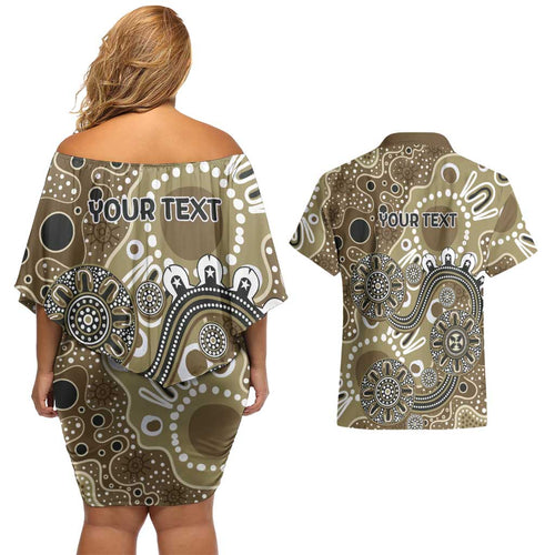 Personalised NAIDOC Week 50 Years Deadly Always Couples Matching Off Shoulder Short Dress and Hawaiian Shirt Brown Aboriginal Artwork Dot Painting