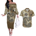 Personalised NAIDOC Week 50 Years Deadly Always Couples Matching Off The Shoulder Long Sleeve Dress and Hawaiian Shirt Brown Aboriginal Artwork Dot Painting