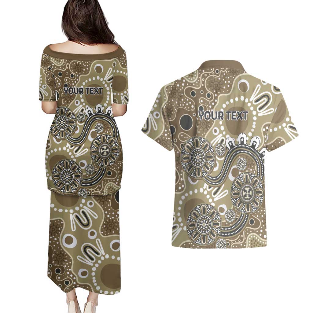 Personalised NAIDOC Week 50 Years Deadly Always Couples Matching Puletasi and Hawaiian Shirt Brown Aboriginal Artwork Dot Painting