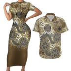 Personalised NAIDOC Week 50 Years Deadly Always Couples Matching Short Sleeve Bodycon Dress and Hawaiian Shirt Brown Aboriginal Artwork Dot Painting