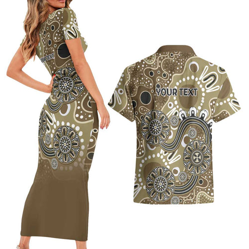 Personalised NAIDOC Week 50 Years Deadly Always Couples Matching Short Sleeve Bodycon Dress and Hawaiian Shirt Brown Aboriginal Artwork Dot Painting