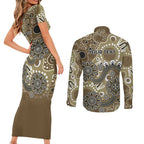 Personalised NAIDOC Week 50 Years Deadly Always Couples Matching Short Sleeve Bodycon Dress and Long Sleeve Button Shirt Brown Aboriginal Artwork Dot Painting