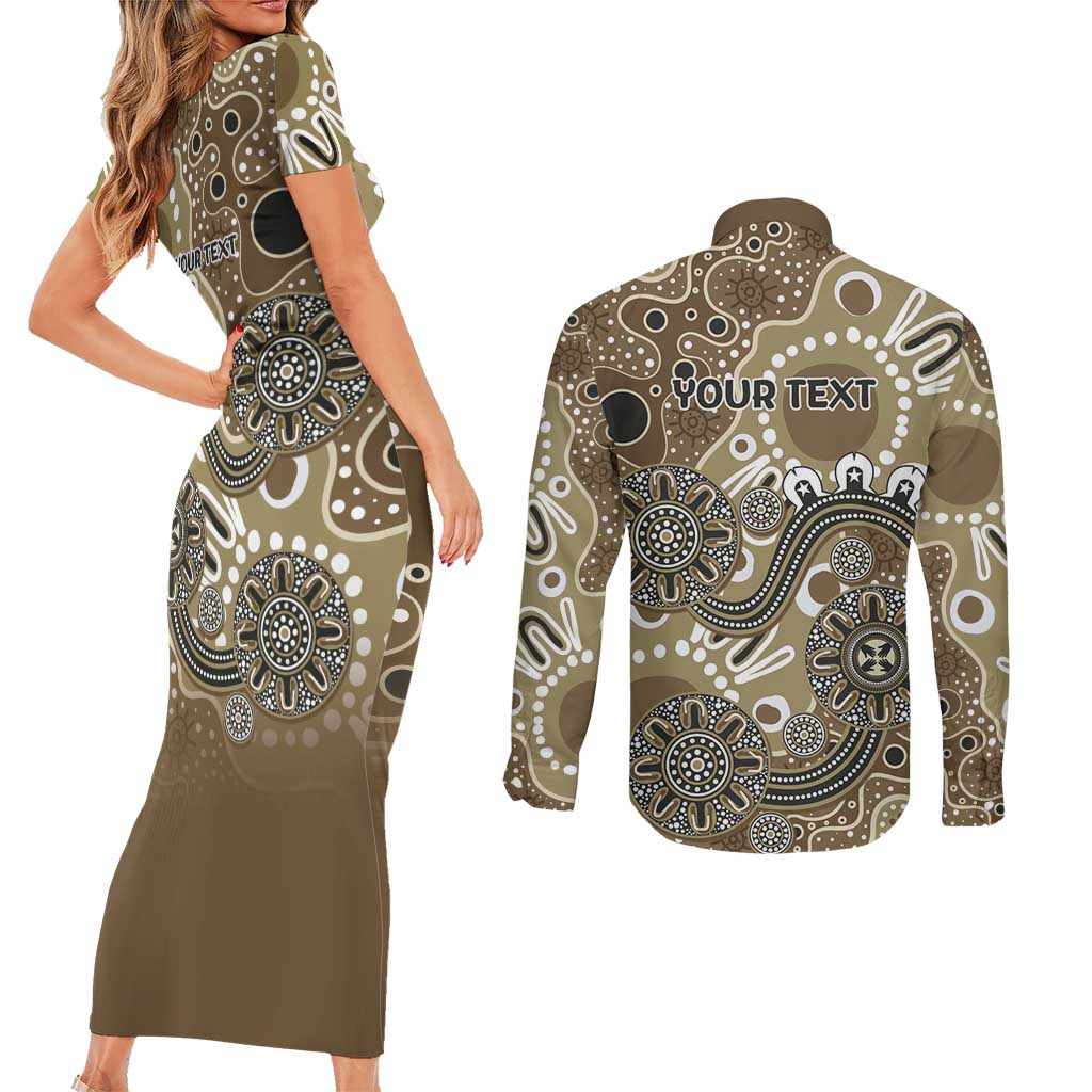 Personalised NAIDOC Week 50 Years Deadly Always Couples Matching Short Sleeve Bodycon Dress and Long Sleeve Button Shirt Brown Aboriginal Artwork Dot Painting