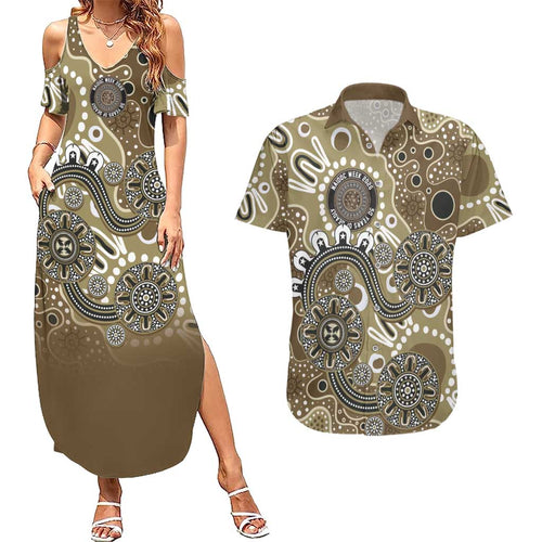 Personalised NAIDOC Week 50 Years Deadly Always Couples Matching Summer Maxi Dress and Hawaiian Shirt Brown Aboriginal Artwork Dot Painting