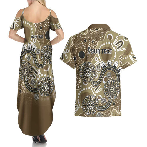 Personalised NAIDOC Week 50 Years Deadly Always Couples Matching Summer Maxi Dress and Hawaiian Shirt Brown Aboriginal Artwork Dot Painting