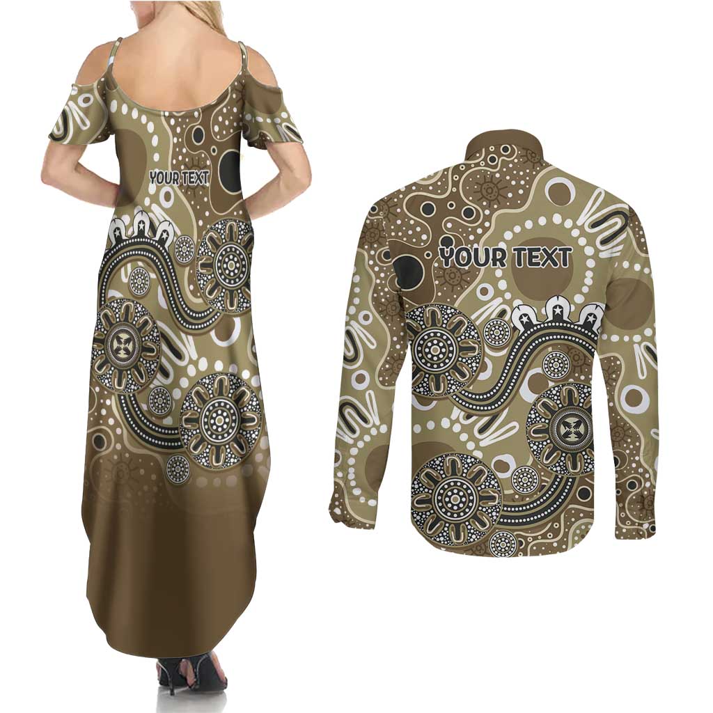 Personalised NAIDOC Week 50 Years Deadly Always Couples Matching Summer Maxi Dress and Long Sleeve Button Shirt Brown Aboriginal Artwork Dot Painting
