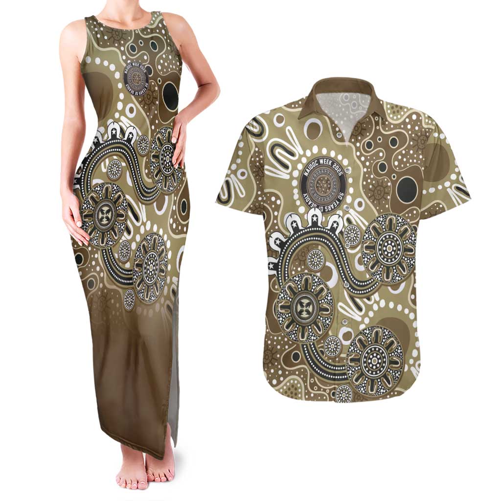 Personalised NAIDOC Week 50 Years Deadly Always Couples Matching Tank Maxi Dress and Hawaiian Shirt Brown Aboriginal Artwork Dot Painting