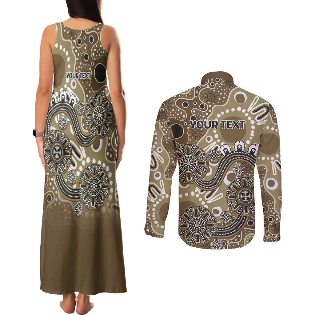 Personalised NAIDOC Week 50 Years Deadly Always Couples Matching Tank Maxi Dress and Long Sleeve Button Shirt Brown Aboriginal Artwork Dot Painting