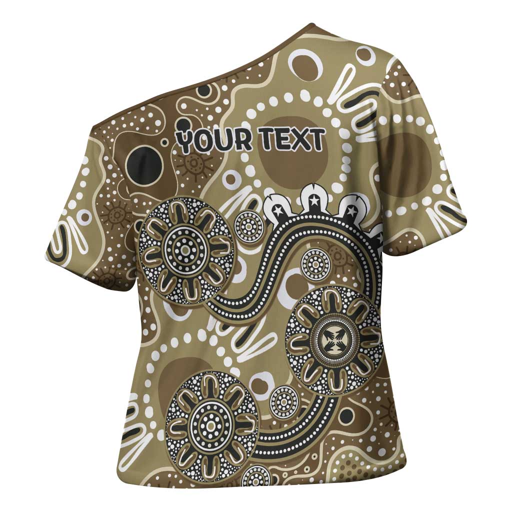 Personalised NAIDOC Week 50 Years Deadly Always Cross Shoulder Shirt Brown Aboriginal Artwork Dot Painting
