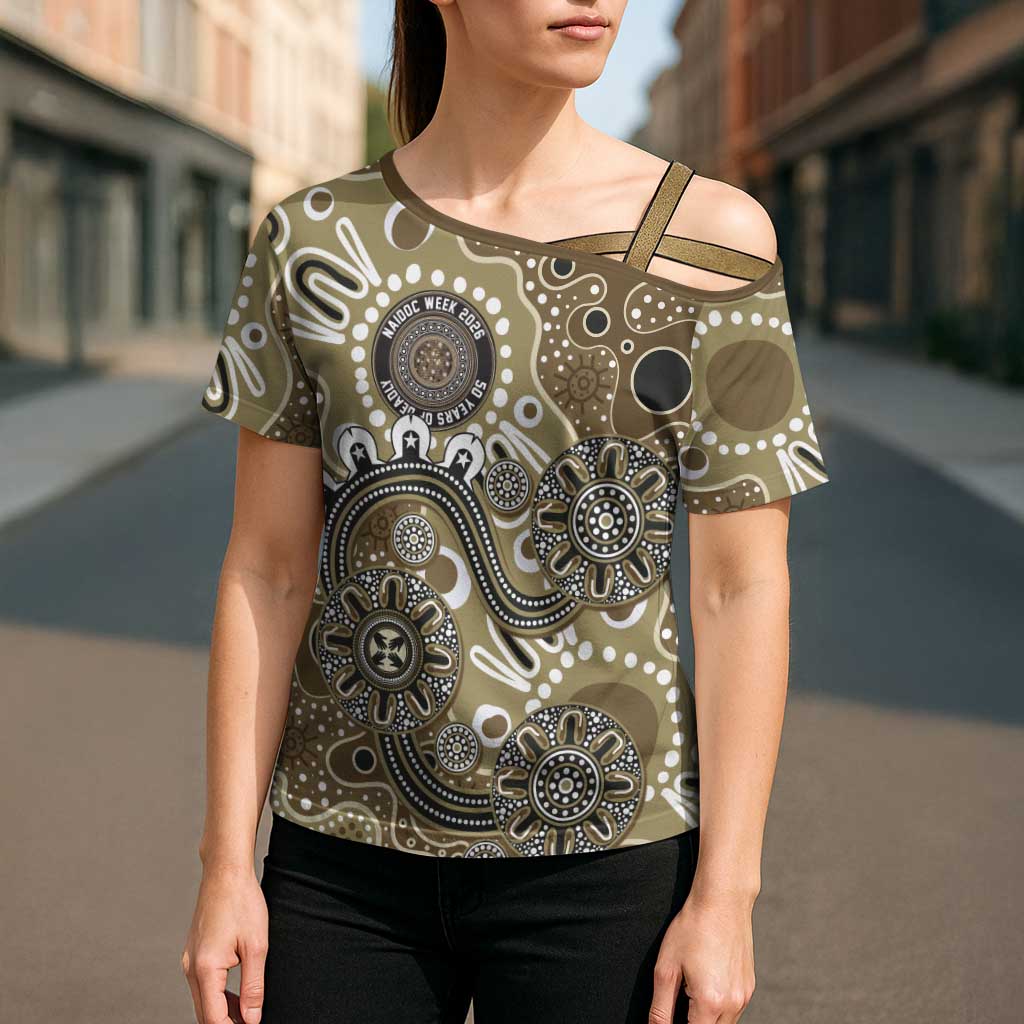 Personalised NAIDOC Week 50 Years Deadly Always Cross Shoulder Shirt Brown Aboriginal Artwork Dot Painting