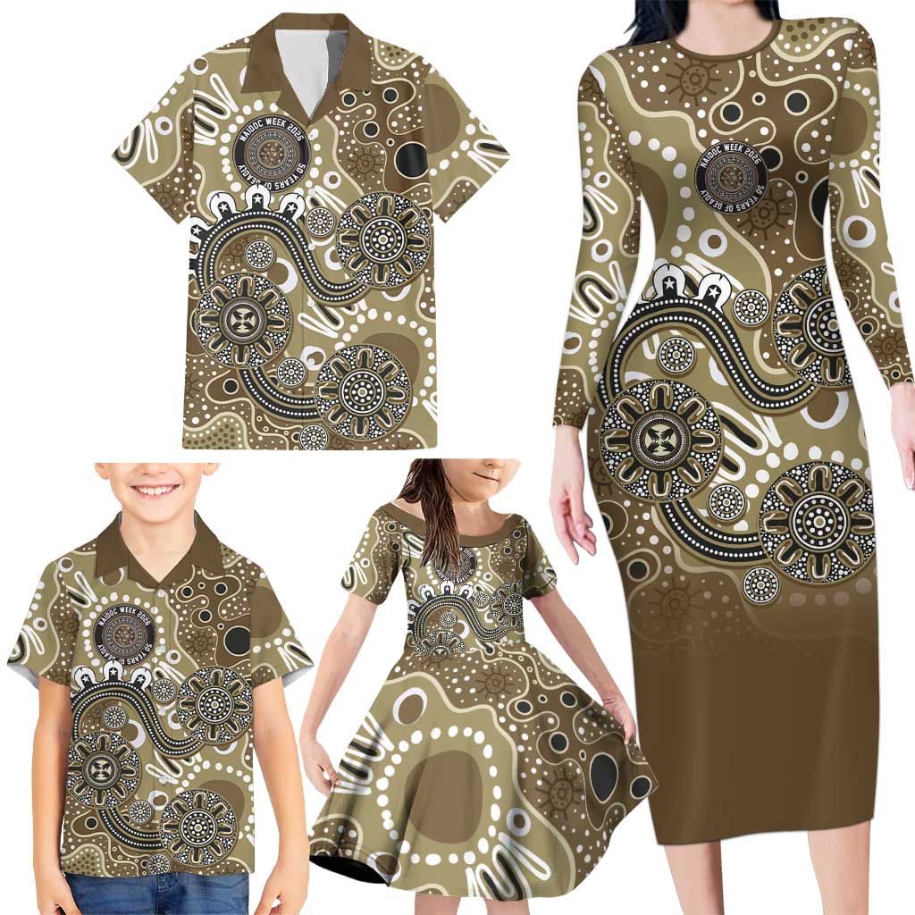 Personalised NAIDOC Week 50 Years Deadly Always Family Matching Long Sleeve Bodycon Dress and Hawaiian Shirt Brown Aboriginal Artwork Dot Painting