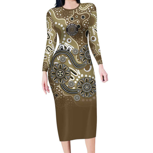 Personalised NAIDOC Week 50 Years Deadly Always Family Matching Long Sleeve Bodycon Dress and Hawaiian Shirt Brown Aboriginal Artwork Dot Painting