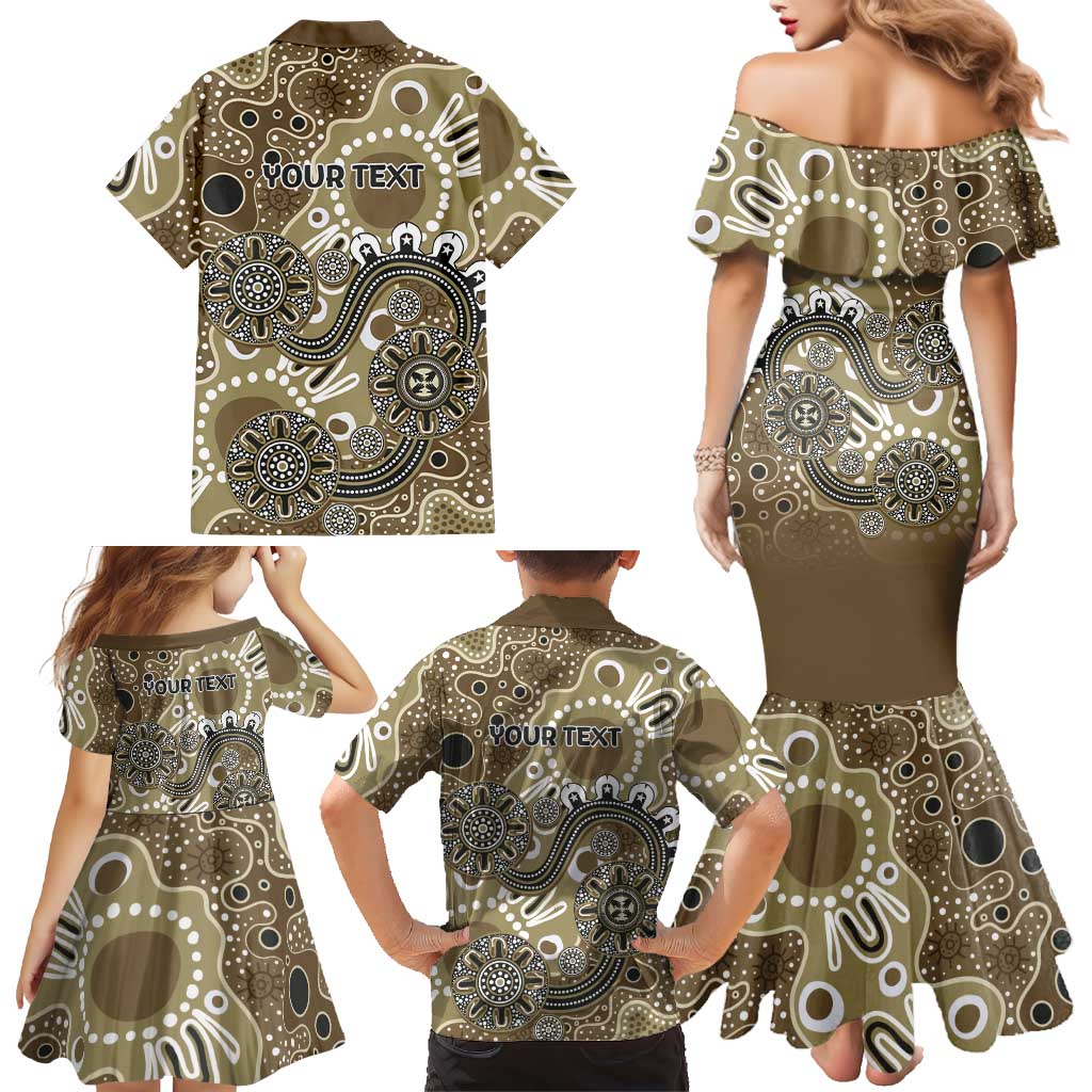 Personalised NAIDOC Week 50 Years Deadly Always Family Matching Mermaid Dress and Hawaiian Shirt Brown Aboriginal Artwork Dot Painting