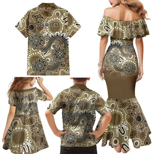 Personalised NAIDOC Week 50 Years Deadly Always Family Matching Mermaid Dress and Hawaiian Shirt Brown Aboriginal Artwork Dot Painting