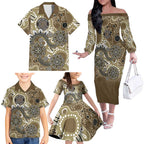 Personalised NAIDOC Week 50 Years Deadly Always Family Matching Off The Shoulder Long Sleeve Dress and Hawaiian Shirt Brown Aboriginal Artwork Dot Painting
