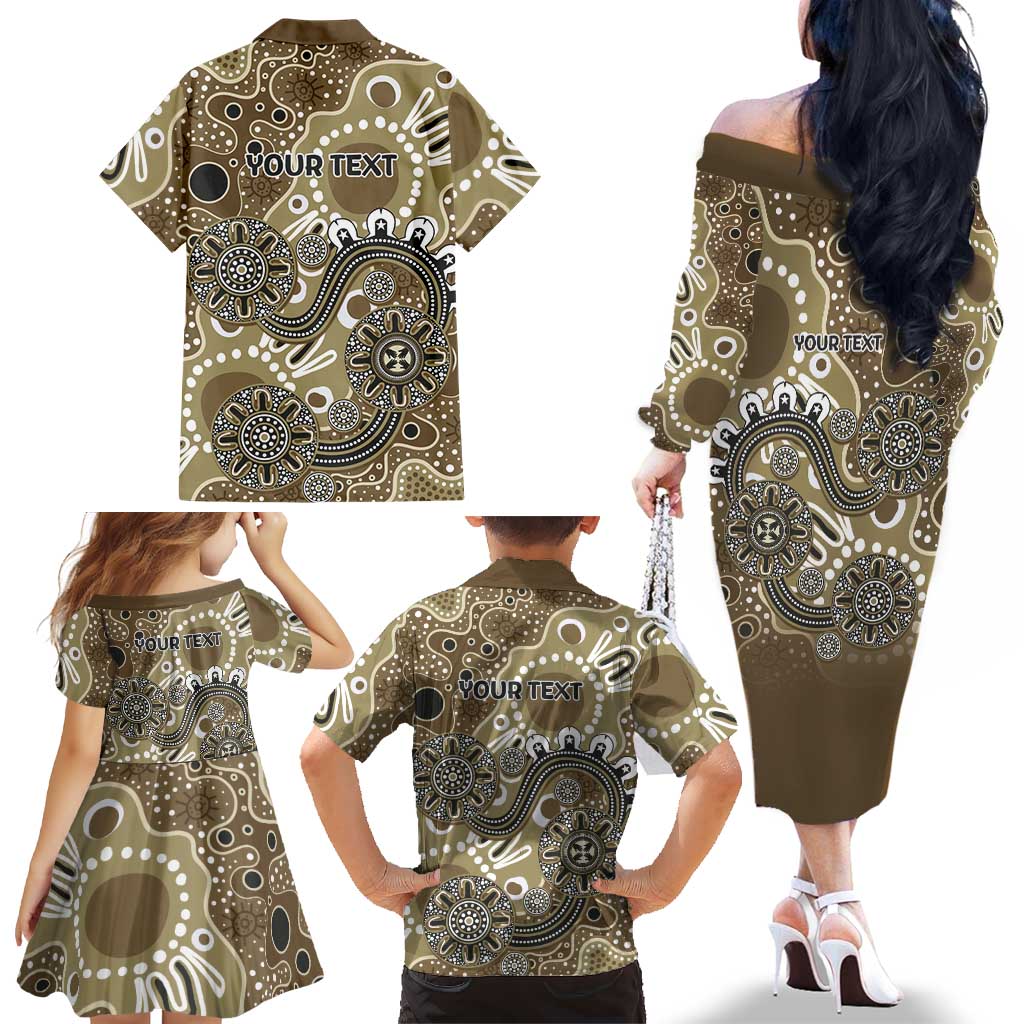 Personalised NAIDOC Week 50 Years Deadly Always Family Matching Off The Shoulder Long Sleeve Dress and Hawaiian Shirt Brown Aboriginal Artwork Dot Painting