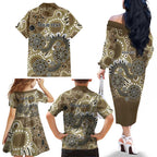Personalised NAIDOC Week 50 Years Deadly Always Family Matching Off The Shoulder Long Sleeve Dress and Hawaiian Shirt Brown Aboriginal Artwork Dot Painting