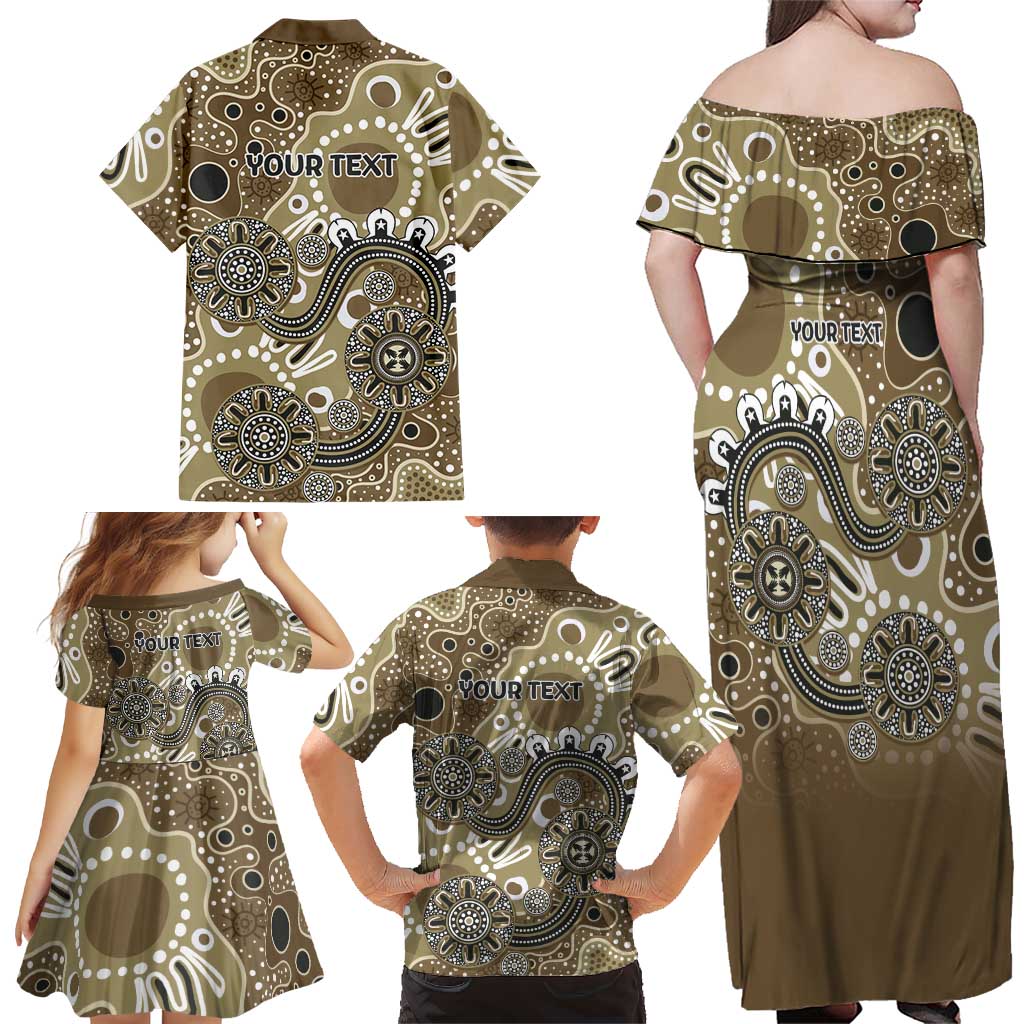 Personalised NAIDOC Week 50 Years Deadly Always Family Matching Off Shoulder Maxi Dress and Hawaiian Shirt Brown Aboriginal Artwork Dot Painting