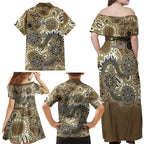 Personalised NAIDOC Week 50 Years Deadly Always Family Matching Off Shoulder Maxi Dress and Hawaiian Shirt Brown Aboriginal Artwork Dot Painting