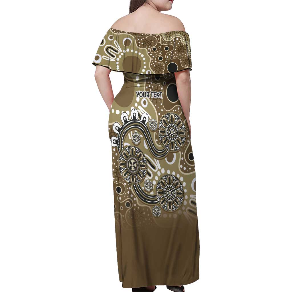 Personalised NAIDOC Week 50 Years Deadly Always Family Matching Off Shoulder Maxi Dress and Hawaiian Shirt Brown Aboriginal Artwork Dot Painting