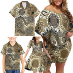 Personalised NAIDOC Week 50 Years Deadly Always Family Matching Off Shoulder Short Dress and Hawaiian Shirt Brown Aboriginal Artwork Dot Painting