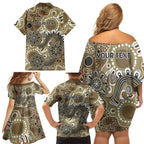 Personalised NAIDOC Week 50 Years Deadly Always Family Matching Off Shoulder Short Dress and Hawaiian Shirt Brown Aboriginal Artwork Dot Painting