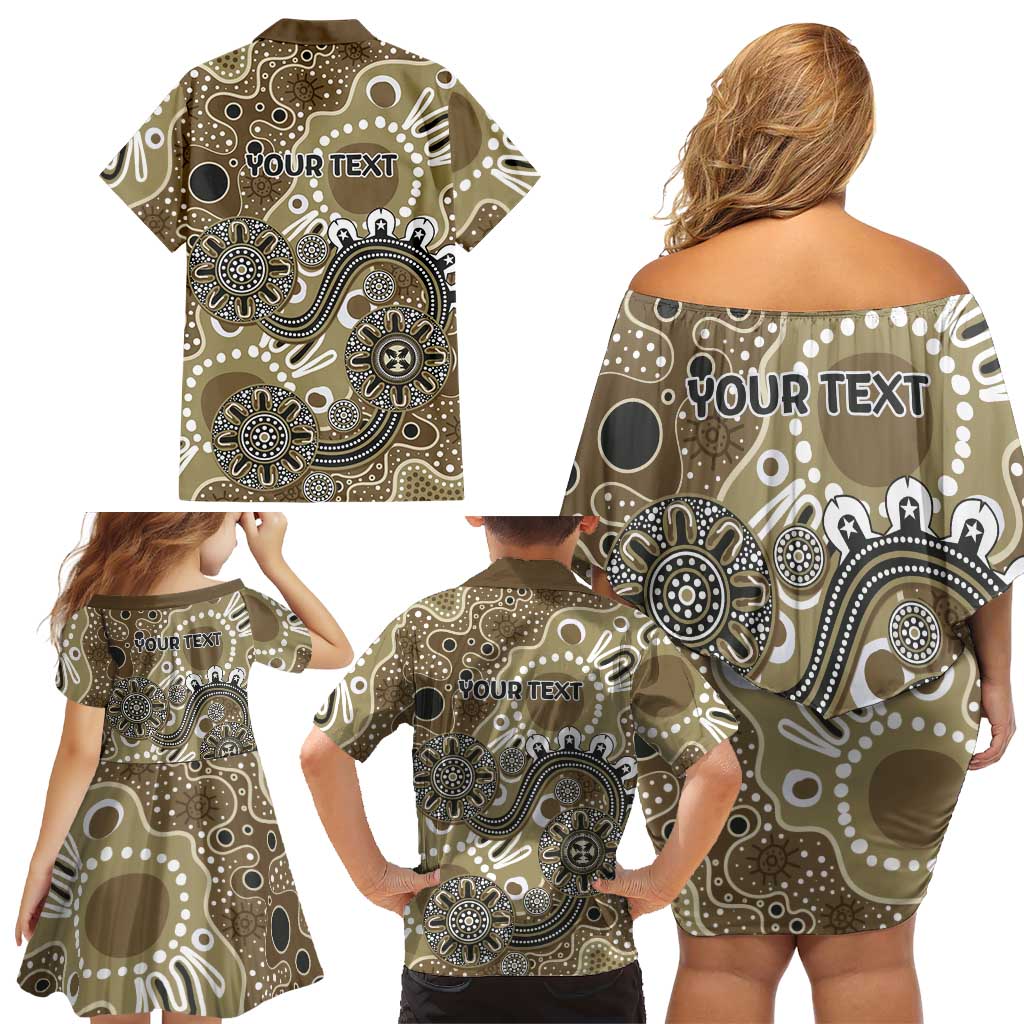 Personalised NAIDOC Week 50 Years Deadly Always Family Matching Off Shoulder Short Dress and Hawaiian Shirt Brown Aboriginal Artwork Dot Painting