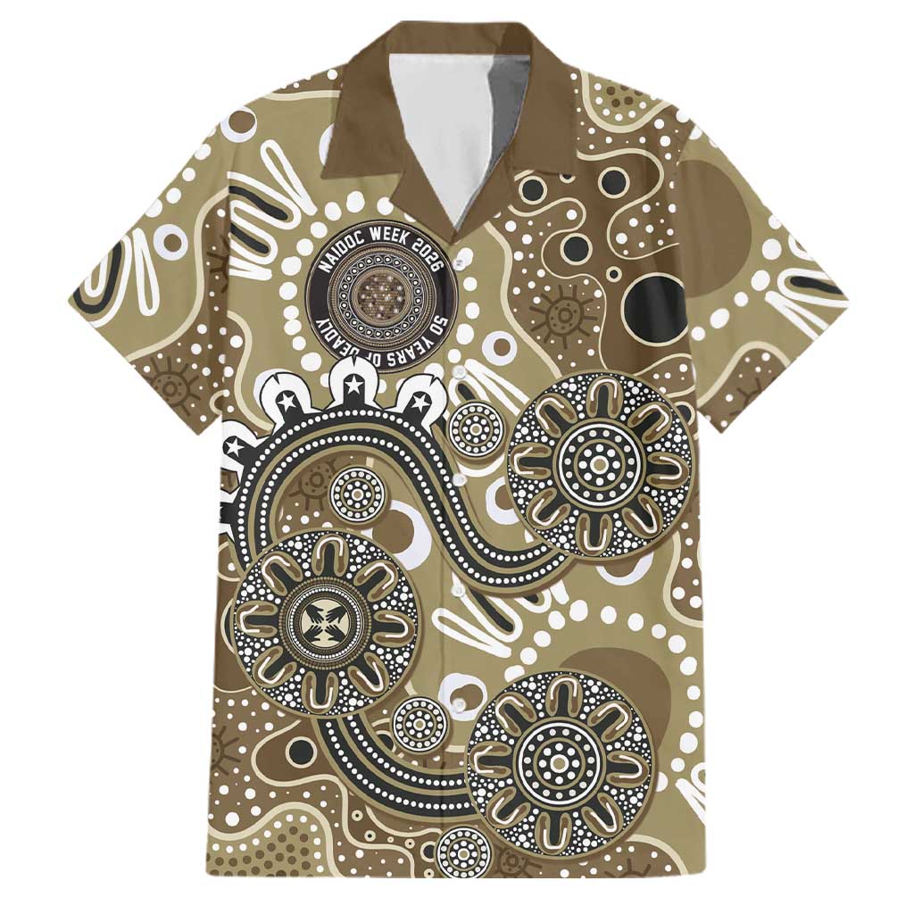 Personalised NAIDOC Week 50 Years Deadly Always Family Matching Off Shoulder Short Dress and Hawaiian Shirt Brown Aboriginal Artwork Dot Painting