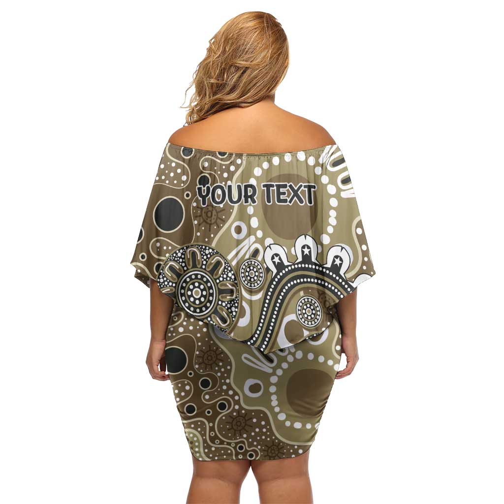 Personalised NAIDOC Week 50 Years Deadly Always Family Matching Off Shoulder Short Dress and Hawaiian Shirt Brown Aboriginal Artwork Dot Painting