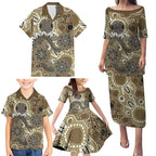 Personalised NAIDOC Week 50 Years Deadly Always Family Matching Puletasi and Hawaiian Shirt Brown Aboriginal Artwork Dot Painting
