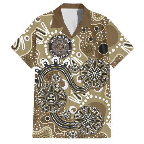 Personalised NAIDOC Week 50 Years Deadly Always Family Matching Puletasi and Hawaiian Shirt Brown Aboriginal Artwork Dot Painting