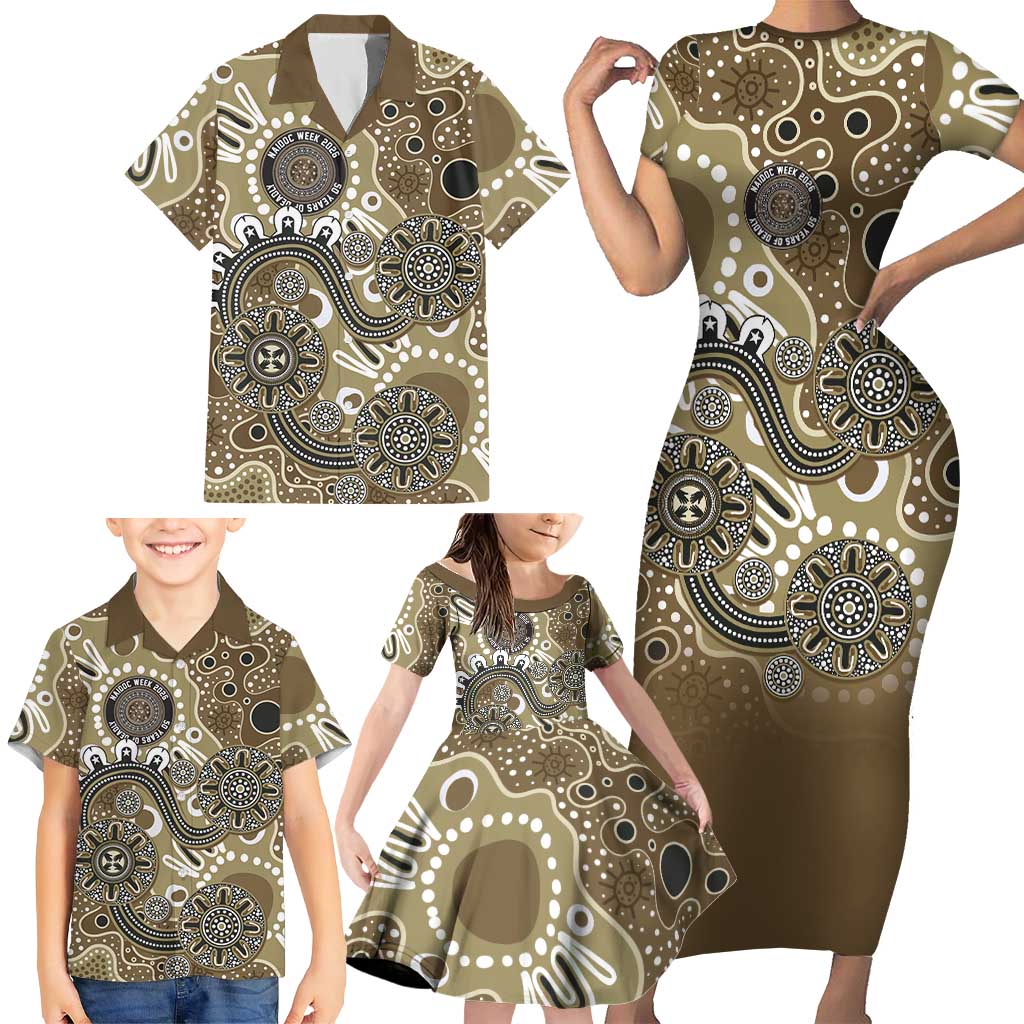 Personalised NAIDOC Week 50 Years Deadly Always Family Matching Short Sleeve Bodycon Dress and Hawaiian Shirt Brown Aboriginal Artwork Dot Painting