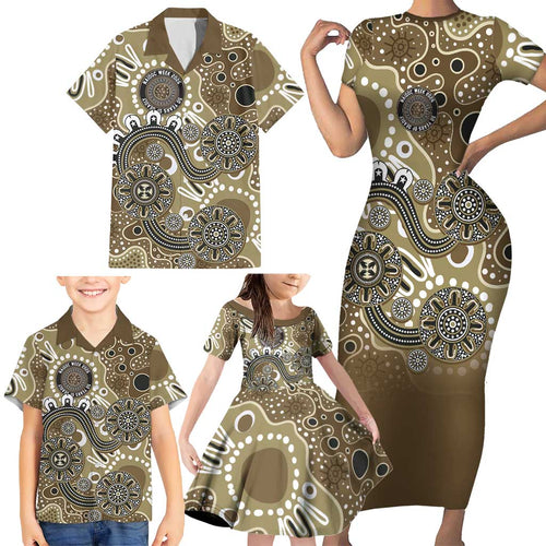 Personalised NAIDOC Week 50 Years Deadly Always Family Matching Short Sleeve Bodycon Dress and Hawaiian Shirt Brown Aboriginal Artwork Dot Painting
