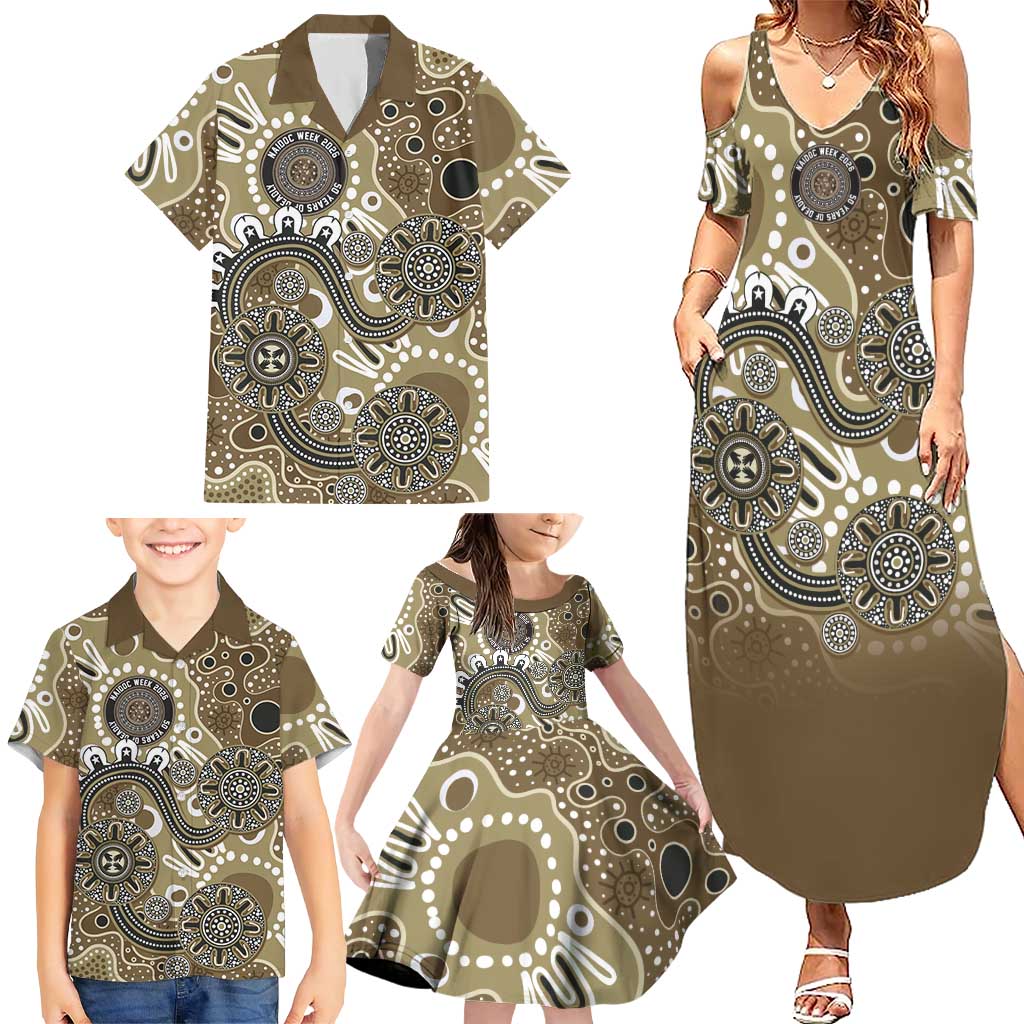 Personalised NAIDOC Week 50 Years Deadly Always Family Matching Summer Maxi Dress and Hawaiian Shirt Brown Aboriginal Artwork Dot Painting