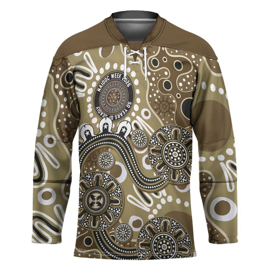 Personalised NAIDOC Week 50 Years Deadly Always Hockey Jersey Brown Aboriginal Artwork Dot Painting