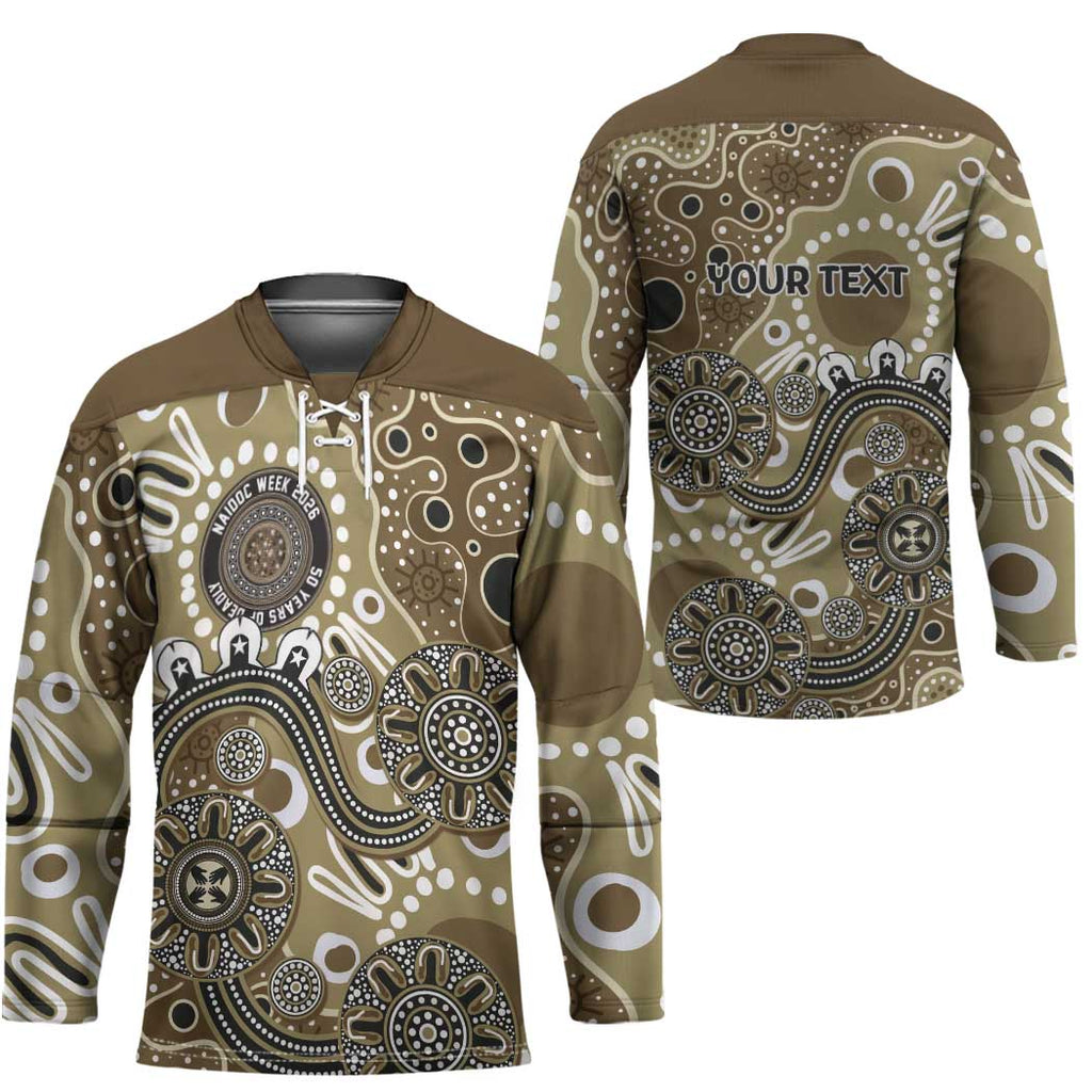 Personalised NAIDOC Week 50 Years Deadly Always Hockey Jersey Brown Aboriginal Artwork Dot Painting