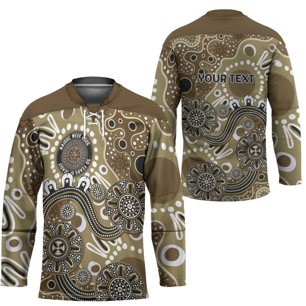 Personalised NAIDOC Week 50 Years Deadly Always Hockey Jersey Brown Aboriginal Artwork Dot Painting