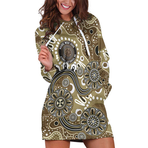 Personalised NAIDOC Week 50 Years Deadly Always Hoodie Dress Brown Aboriginal Artwork Dot Painting