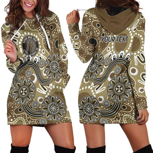 Personalised NAIDOC Week 50 Years Deadly Always Hoodie Dress Brown Aboriginal Artwork Dot Painting
