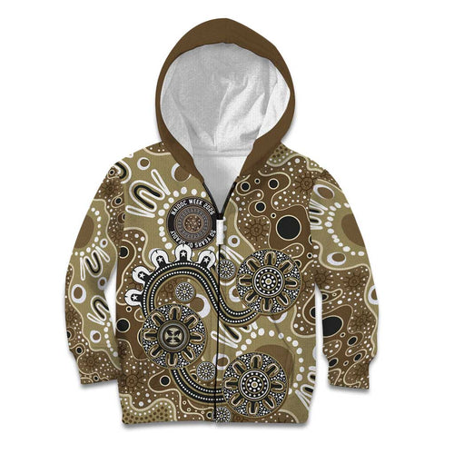 Personalised NAIDOC Week 50 Years Deadly Always Kid Hoodie Brown Aboriginal Artwork Dot Painting