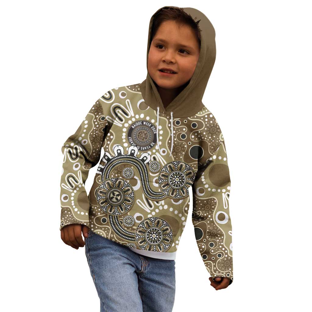 Personalised NAIDOC Week 50 Years Deadly Always Kid Hoodie Brown Aboriginal Artwork Dot Painting