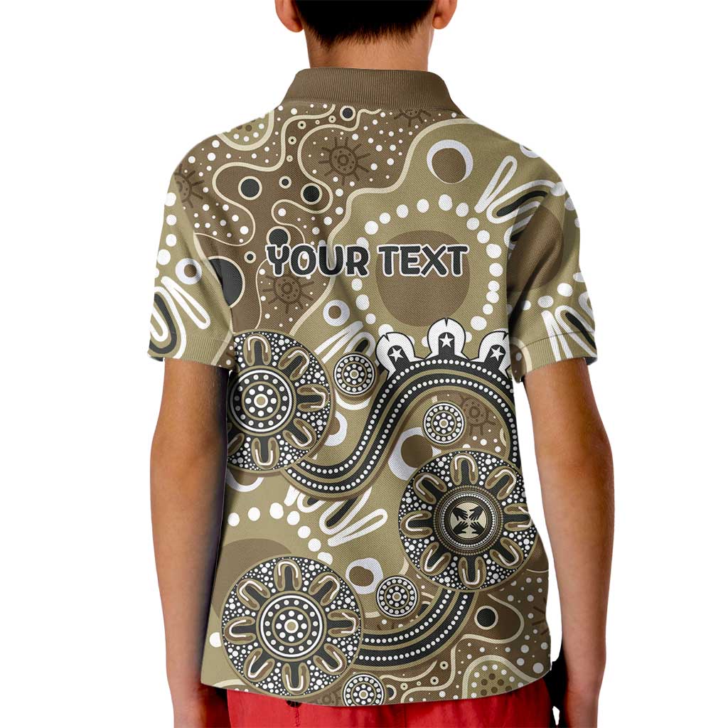 Personalised NAIDOC Week 50 Years Deadly Always Kid Polo Shirt Brown Aboriginal Artwork Dot Painting