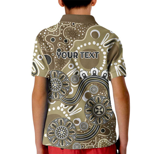 Personalised NAIDOC Week 50 Years Deadly Always Kid Polo Shirt Brown Aboriginal Artwork Dot Painting