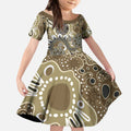 Personalised NAIDOC Week 50 Years Deadly Always Kid Short Sleeve Dress Brown Aboriginal Artwork Dot Painting