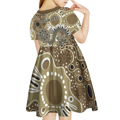 Personalised NAIDOC Week 50 Years Deadly Always Kid Short Sleeve Dress Brown Aboriginal Artwork Dot Painting