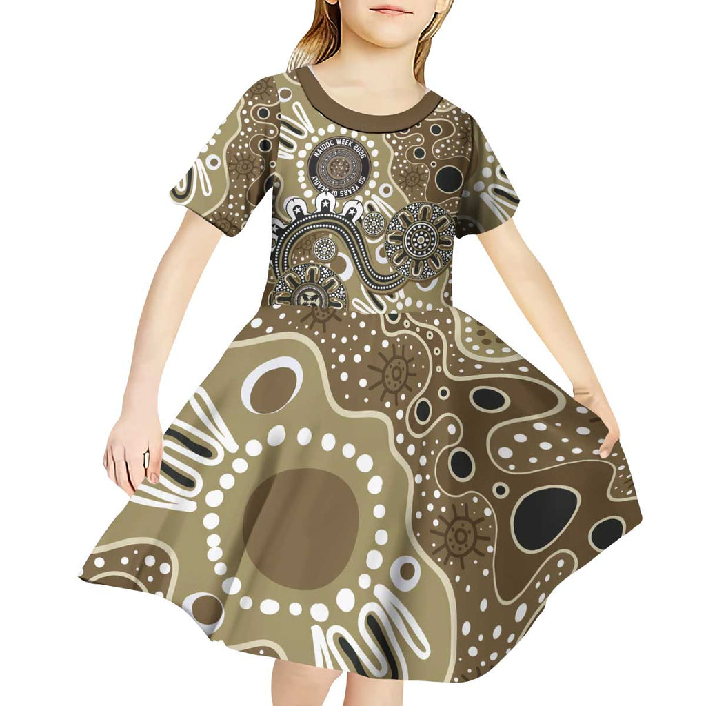 Personalised NAIDOC Week 50 Years Deadly Always Kid Short Sleeve Dress Brown Aboriginal Artwork Dot Painting