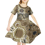Personalised NAIDOC Week 50 Years Deadly Always Kid Short Sleeve Dress Brown Aboriginal Artwork Dot Painting
