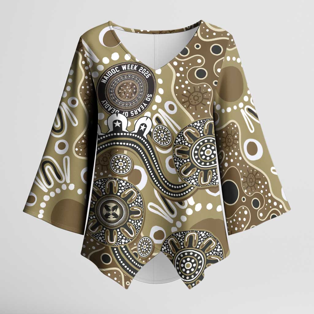 Personalised NAIDOC Week 50 Years Deadly Always Kimono Sleeve Blouse Brown Aboriginal Artwork Dot Painting