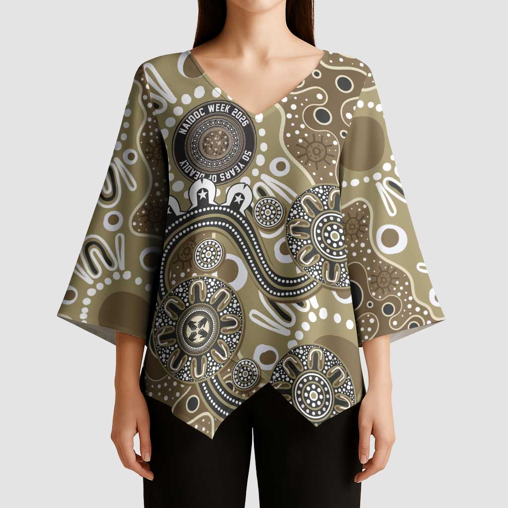 Personalised NAIDOC Week 50 Years Deadly Always Kimono Sleeve Blouse Brown Aboriginal Artwork Dot Painting